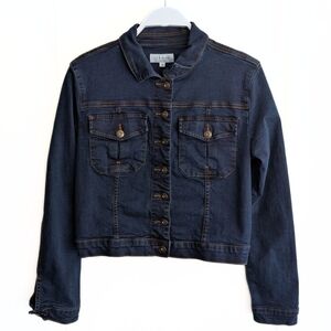 EUC Lila Ryan Women's Cropped Jean Jacket, Dark Blue, Size M